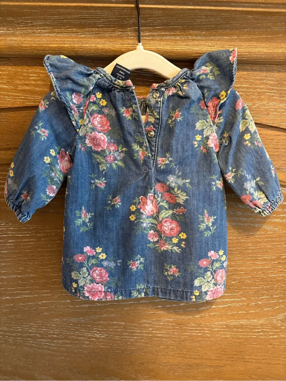 GAP Floral Denim Ruffle Shoulder Dress